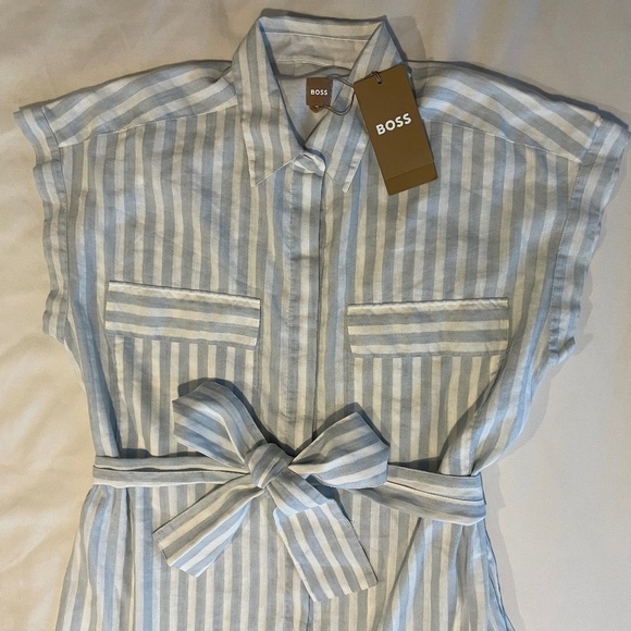 NWT Boss Driga Striped Linen Shirt Dress SZ 10 - Picture 4 of 9